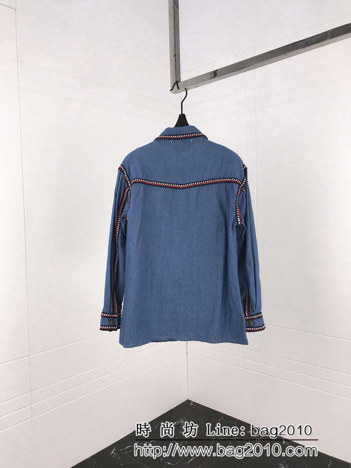CHANEL香奈兒 18ss 中古系列 織帶拼接 男款牛仔襯衣 網紅明星同款 ydi1647
